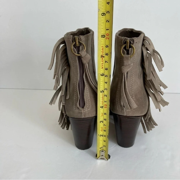 ASH Stone Suede Leather QUICK Pull On Fringe Stacked Heel Boots EU 38 - Picture 4 of 13